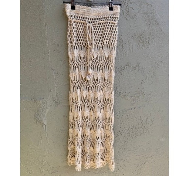 Unbranded Dresses & Skirts - Womens Cream Crochet Maxi Skirt SMALL Swim Boho Beach Resortwear Festival